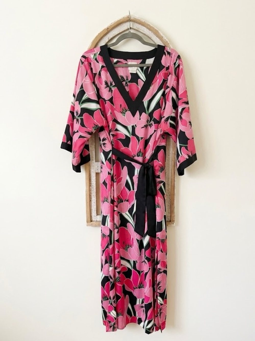 Kate Spade Pink Tulip Floral Long Robe Kimono Loungewear Dress Size L/XL